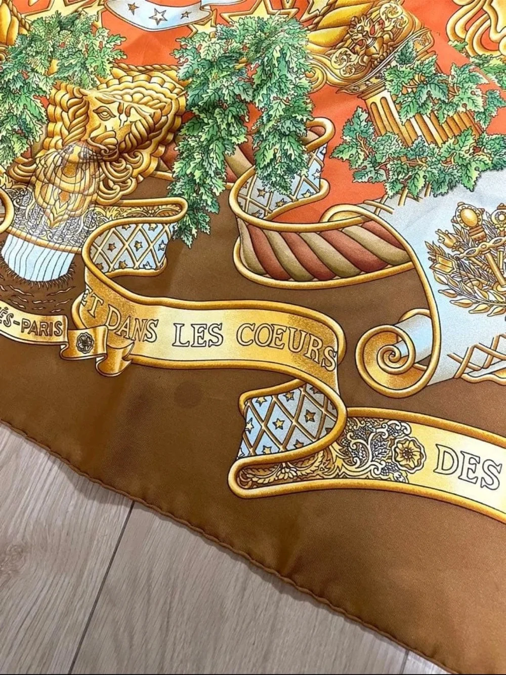Hermes Brown Orange Green Silk Scarf